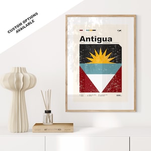 Antigua Flag Print - Flag Poster - Mid Century Modern - Custom Options Available - Framed or Canvas Prints Available - Custom Gift