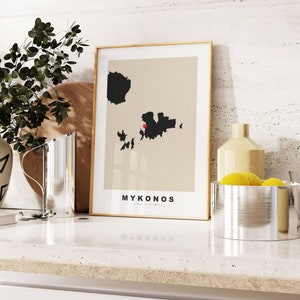 Mykonos-afdruk - aangepaste kaartafdruk - gepersonaliseerde tekst cadeau-opties - lijst/canvas opties - kaartafdruk vintage stijl