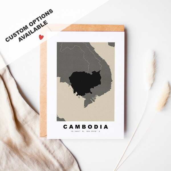 Cambodia Custom Greeting Card - Kraft Envelope Included - Custom Text - Cambodia Greeting Card - Anniversary - Surprise Trip - Birthday