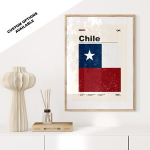 Chile Flag Print - Flag Poster - Mid Century Modern - Custom Options Available - Framed or Canvas Prints Available - Custom Gift