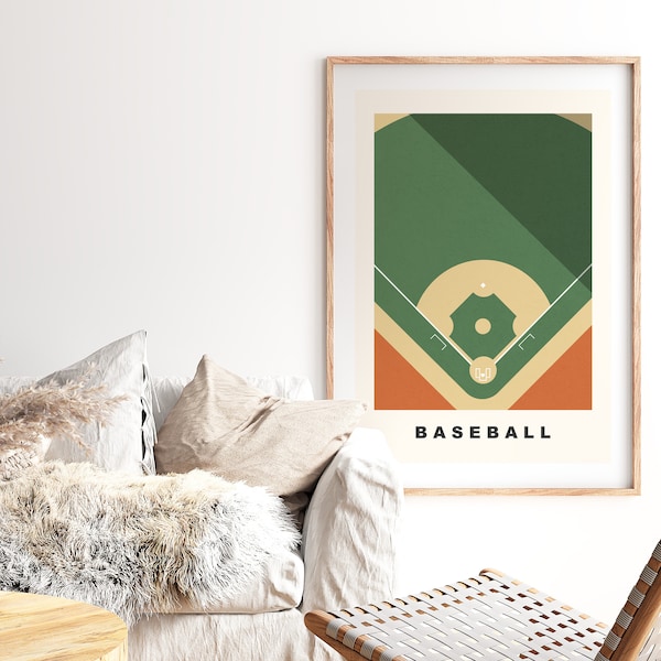 Baseball Print - Minimalist - Baseball Poster - Baseball Field - Wall Art Print - Boys Room - Girls Room - Contemporary - Minimalist Poster
