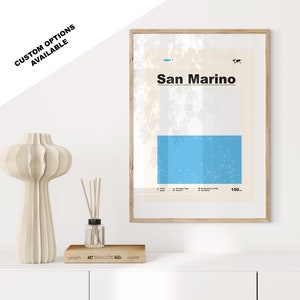 San Marino Flag Print - Flag Poster - Mid Century Modern - Custom Options Available - Framed or Canvas Prints Available - Custom Gift