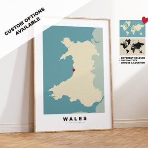 Kaart van Wales afdrukken - gepersonaliseerd kaartcadeau - ingelijste of canvas opties beschikbaar - aangepaste tekstopties - gepersonaliseerd cadeau