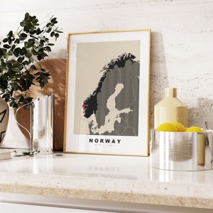 Norwegen Karte Druck - Geschenk Landkarte - Vintage Stil - Jahrestag - Hochzeit - Flitterwochen - Urlaub - Reise - Geschenk - Karte