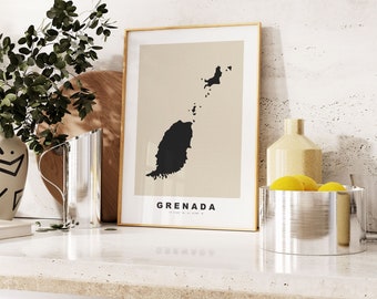 Grenada Print - Custom Map Print - Personalised Text Gift Options - Frames/Canvas Options - Vintage Style Map Print