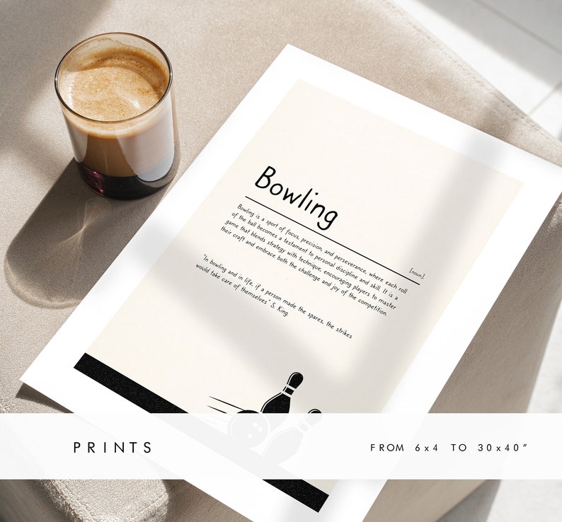 Bowling Definition Print - Custom Text/quote Options - Customised Gift ...