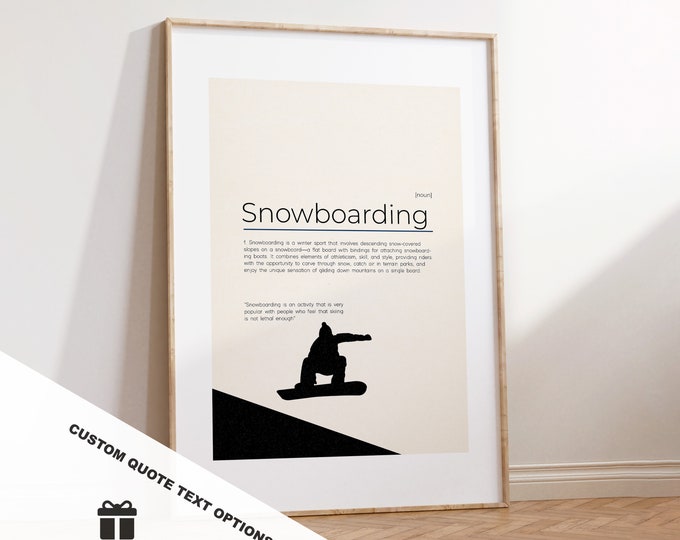 Snowboarding Definition Print - Custom Text/Quote Options - Customised Gift - Framed or Canvas - Quote Print - Different Colours Available