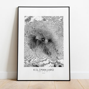 Impression du Kilimandjaro - Impression de carte topographique - Poster du Kilimandjaro - Kenya - Carte topographique - Impression - Poster - Art mural - Carte du mont Kilimandjaro