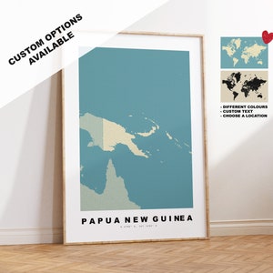 Papua New Guinea Map Print - Personalised Map Gift - Framed or Canvas Options Available - Custom Text Options - Personalised Gift