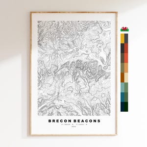 Brecon Beacons Print - Konturkarte - Bannau Brycheiniog Map - Topographische Karte - Print - Poster - Wandkunst - Brecon Beacons - Wales