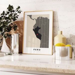 Peru Druck - Benutzerdefinierter Kartendruck - Geschenkoptionen mit personalisiertem Text - Rahmen / Leinwandoptionen - Kartendruck im Vintage-Stil