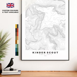 Impression Kinder Scout - Carte des contours - Carte Kinder Scout - Carte topographique - Impression - Poster - Art mural - Peak District - Cadeau - Carte - Topographie