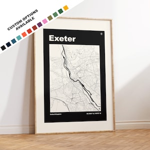 Exeter Map Print - Custom options/colours available - Prints or Framed Prints - Exeter Devon - Custom Text for Gift