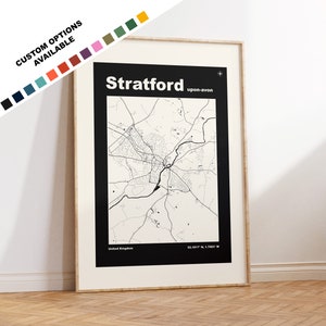 Kaartafdruk Stratford upon Avon - aangepaste opties/kleuren beschikbaar - afdrukken of ingelijste afdrukken - Stratford upon Avon - aangepaste tekst voor cadeau