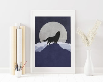 Scandinavian Print - Howling Wolf - Modern Art Print - Wall Art - Scandinavian Modern - Home Decor - Wolf Print - Wolf Moon - Wolf Art