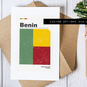 Tarjeta de felicitación de Benín - Tarjeta de felicitación personalizada - Bandera de Benín - Tarjeta en blanco - Sobre reciclado incluido - Tarjeta de felicitación de Benín - Cumpleaños