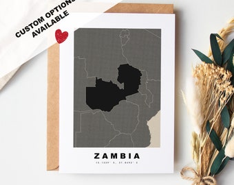 Zambia Custom Greeting Card - Kraft Envelope Included - Custom Text - Zambia Greeting Card - Anniversary - Surprise Trip - Birthday