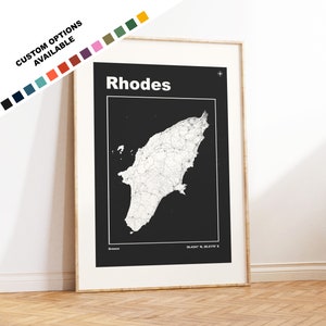 Rhodos Karte Druck - Benutzerdefinierte Optionen / Farben erhältlich - Drucke oder gerahmte Drucke - Rhodos, Griechenland - Benutzerdefinierter Text für Geschenk