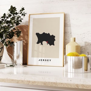 Jersey Druck - Benutzerdefinierter Kartendruck - Personalisierte Text Geschenkoptionen - Rahmen / Leinwandoptionen - Vintage Style Map Print - Kanalinseln