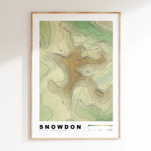 Snowdon-kaartafdruk - topografische kaartafdruk - contourkaart - Snowdonia, Wales - Snowdon-afdruk - prenten of ingelijste afdrukken