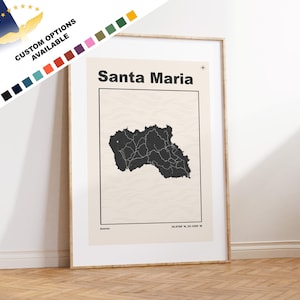 Santa Maria Imprimer - Açores Map Print - Açores Wall Art - Carte - Imprimer - Affiche - Cadeau