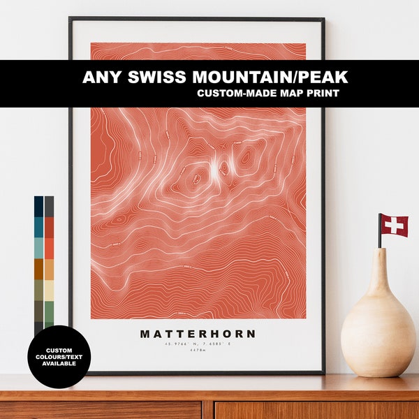 Irgendein Schweizerisch Berg - Schweiz - Poster - Topographie - Kontur -  Kartenposter - Karte Drucken - Konturkarte