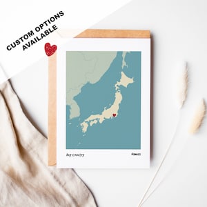 Carte personnalisée, n'importe quel pays - Emplacement du texte/cœur personnalisé - Intérieur vierge ou message inclus - Enveloppe incluse - Anniversaire - Mariage