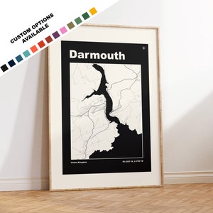 Dartmouth Map Print - Custom options/colours available - Prints or Framed Prints - Dartmouth, Devon - Custom Text for Gift