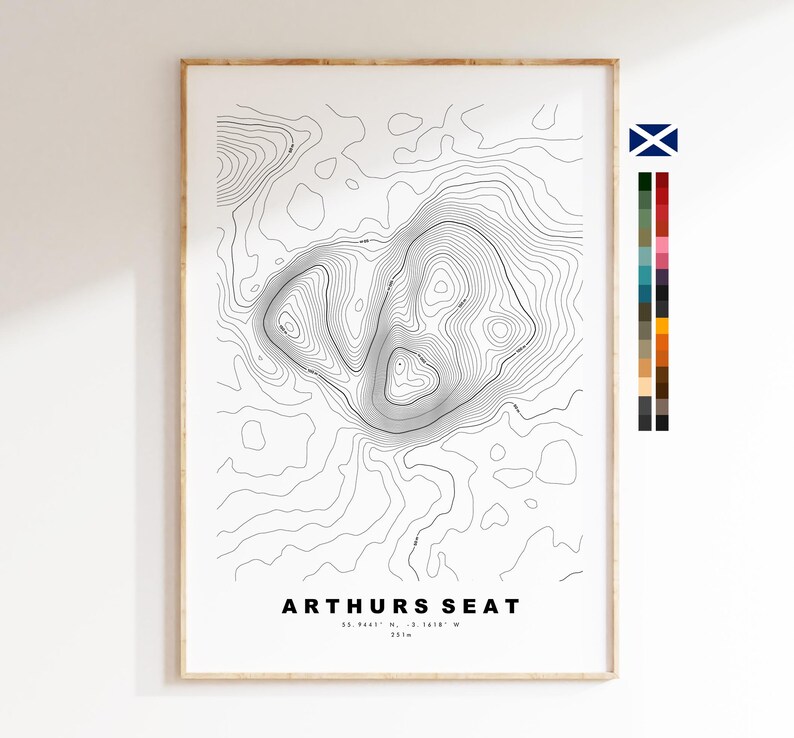 Topography Seating Arthurs Seat Print - Contour Map - Arthurs Seat Poster - Scotland ...