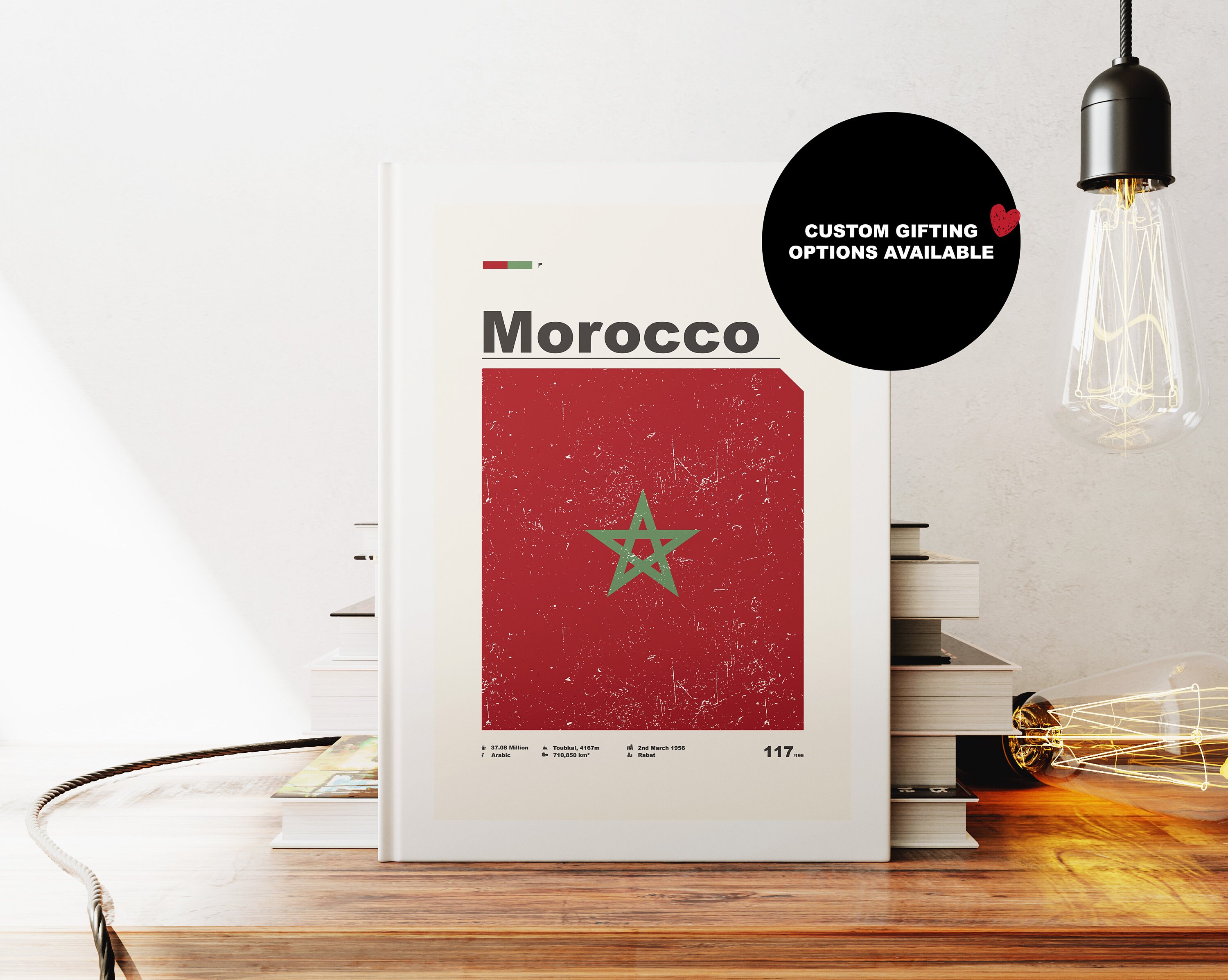 Morocco Notebook - Flag - A5 or A4 - Map Notebook - Hardcover Journal - Ringbound Notebook - Lined - Graph - Plain Paper - Small Gift - Gift