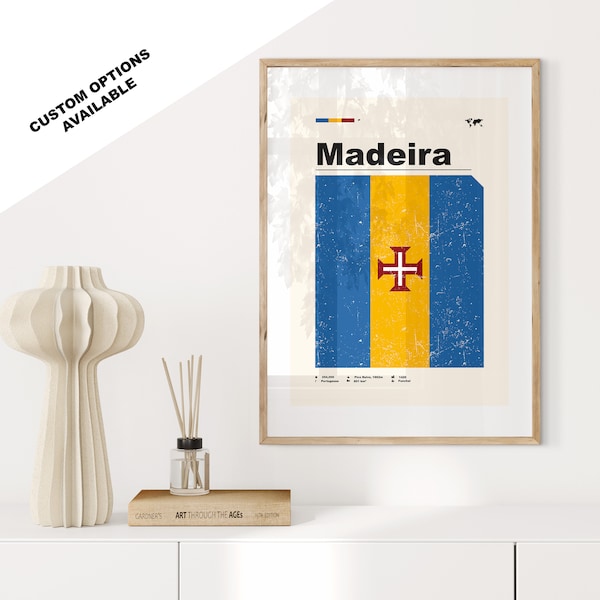 Madeira-Flaggendruck - Flaggenposter - Mid Century Modern - Individuelle Optionen verfügbar - Gerahmte oder Leinwanddrucke verfügbar - Individuelles Geschenk