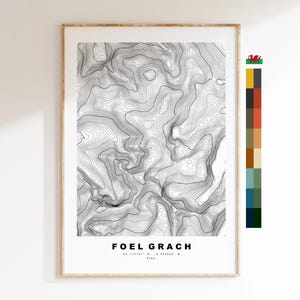Foel Grach Print - Konturkarte - Foel Grach Poster - Wales - Topographische Karte - Print - Poster - Wandkunst - Walisisch 3000er Jahre - Carneddau Reihe