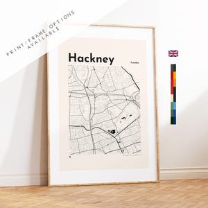 Hackney Map Print - Custom options/colours available - Prints or Framed Prints - London, UK