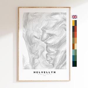 Impression Helvellyn - Carte des contours - Poster Helvellyn - Région des lacs - Carte topographique - Impression - Poster - Art mural - Carte Helvellyn - Topographie
