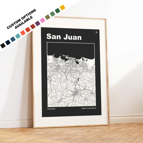 San Juan Map Print - Custom options/colours available - Prints or Framed Prints - San Juan, Puerto Rico - Custom Text for Gift