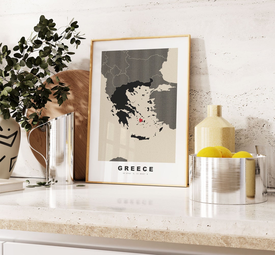 Greece Map Print - Personalised Map Gift - Vintage Style - Anniversary ...