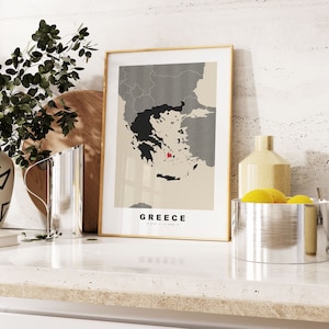 Griechenland Karte Druck - Geschenk Landkarte - Vintage Stil - Jahrestag - Hochzeit - Flitterwochen - Urlaub - Reise - Geschenk - Karte