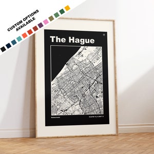 Den Haag Karte Druck - Benutzerdefinierte Textoptionen - Den Haag Karte - Mid Century Modern - Benutzerdefinierte Farben - Rahmen- oder Leinwandoptionen - Geschenk