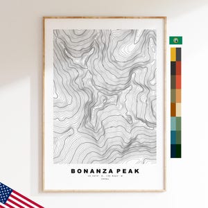 Bonanza Peak Druck - Vereinigte Staaten - Konturkarte - Topographie - Topografische Karte - Druck - Poster - Kartendruck