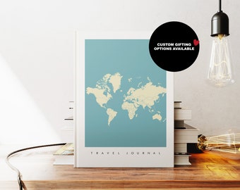 World Map Travel Journal - A5 or A4 - Map Notebook - Hardcover Journal - Ringbound Notebook - Lined - Graph - Plain Paper - Small Gift