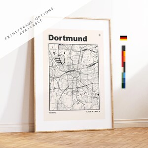 Dortmund Map Print - Dortmund City Map - Germany - Prints or Framed Prints - Custom Text Options - Different Colours Available