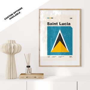Saint Lucia Flag Print - Flag Poster - Mid Century Modern - Custom Options Available - Framed or Canvas Prints Available - Custom Gift