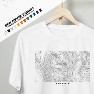 Ben Nevis T-Shirt - T-Shirt Contour Map - Différentes Couleurs Disponibles - Blanc - Noir - Gris Chiné