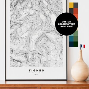 Print Tignes - contourkaart - Frankrijk - topografische kaart - print - poster - muurkunst - poster Tignes - topografie - ski Tignes - kaart Tignes