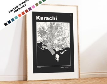 Karachi Map Print - Custom options/colours available - Prints or Framed Prints - Karachi, Pakistan - Custom Text for Gift