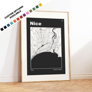 Nizza Kartendruck - Druck, gerahmt oder auf Leinwand - Drucke oder gerahmte Drucke - Nizza, Frankreich - Benutzerdefinierte Textoptionen - Frankreich City Maps