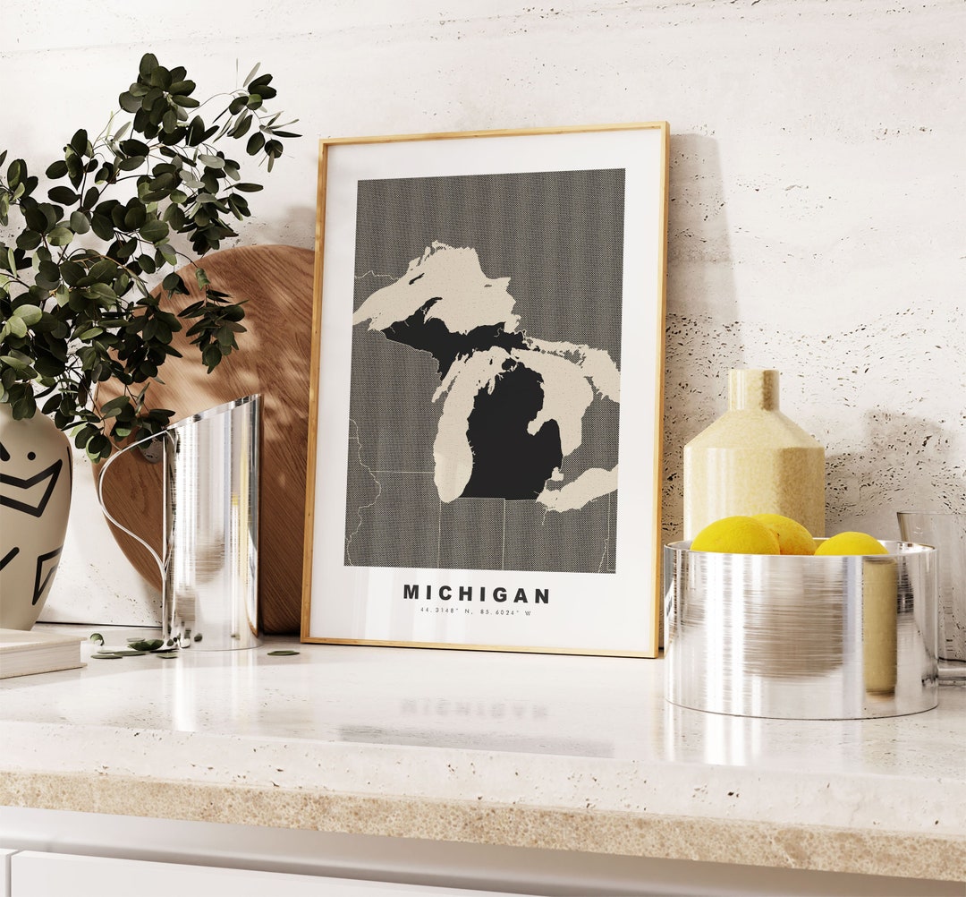 Michigan Frame Michigan Print - Custom Map Print - Personalised Text Gift Options ...