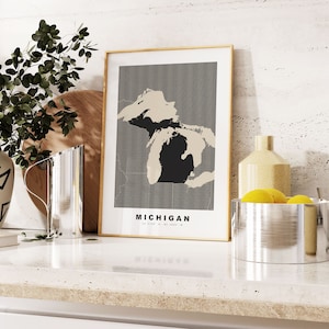 Michigan Print - Custom Map Print - Personalised Text Gift Options - Frames/Canvas Options - Vintage Style Map Print