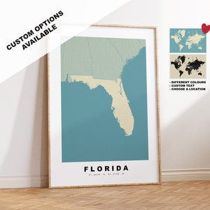 Kaart afdrukken Florida - gepersonaliseerd kaartcadeau - Ingelijste of canvasopties beschikbaar - Aangepaste tekstopties - Gepersonaliseerde cadeau