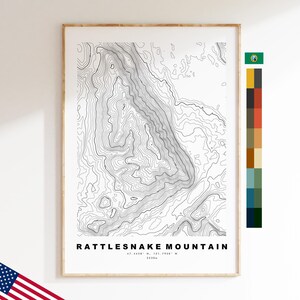 Rattlesnake Mountain Imprimir - Estados Unidos - Mapa de contorno - Topografía - Mapa topográfico - Imprimir - Póster - Impresión de mapas